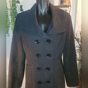 Reitmans Grey Herringbone Wool Blend Mid Length Pea Coat